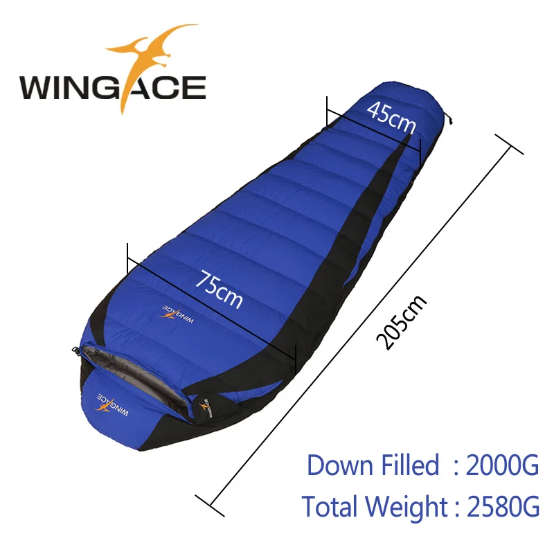WINGACE заполнить 2000 г 3000 4000G на утином пуху, зимний спальный мешок для взрослых теплая Открытый Кемпинг Мумия спальный мешок для кемпинга Туризм - Цвет: Blue 2000G