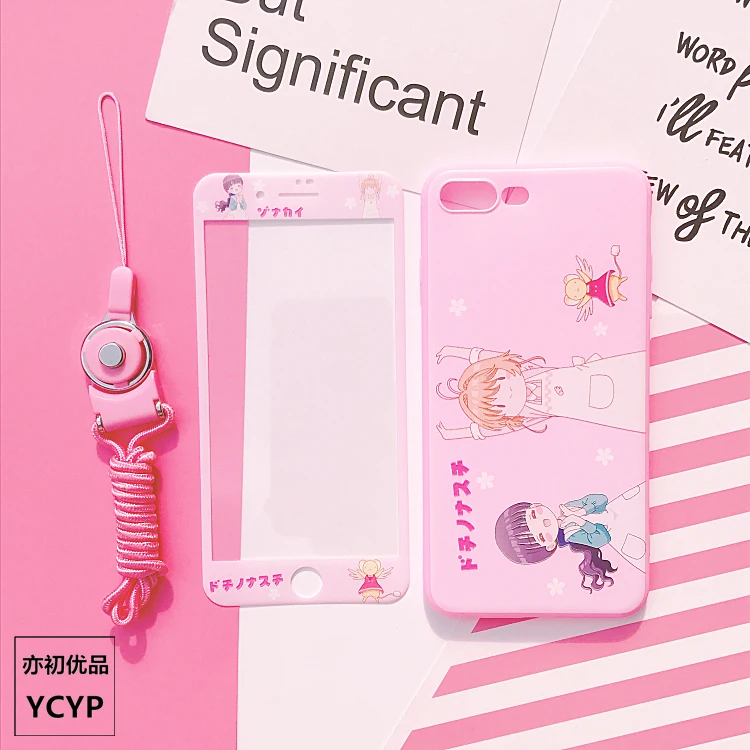 Для iphone XS Max милый Cardcaptor Sakura задний Чехол+ пленка для экрана из закаленного стекла, Девушка Мягкий чехол для iphone X XR 6 7 8plus - Цвет: As shown