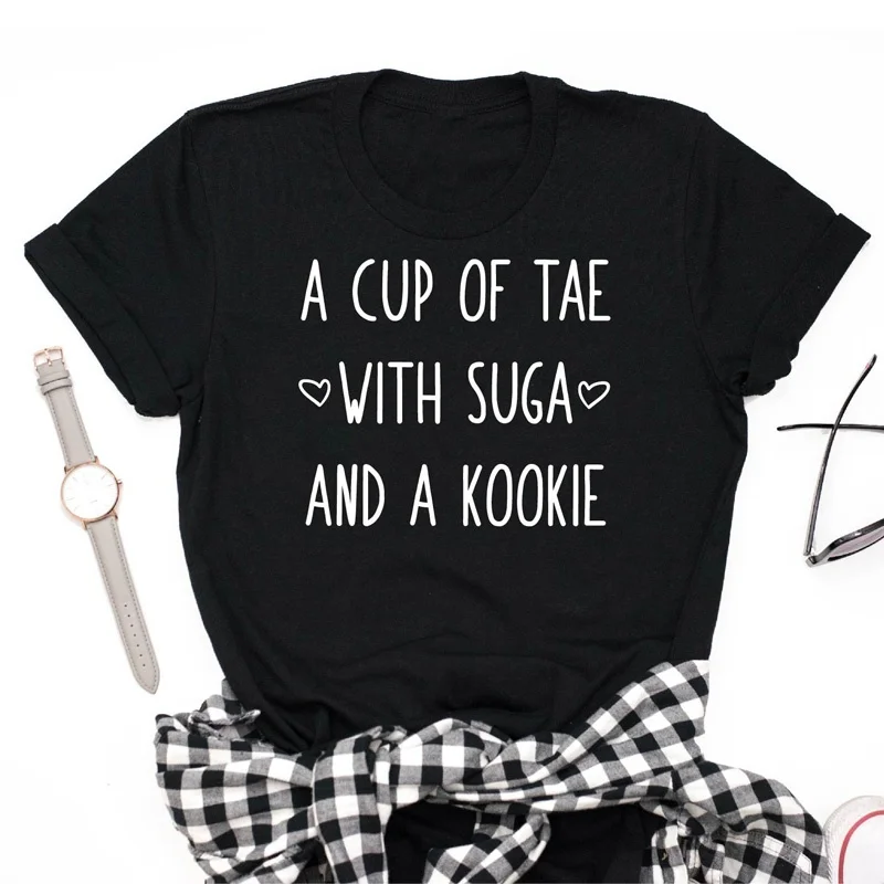 Футболка A CUP OF TAE с Suga и Kookie женские модные Графические футболки со слоганом