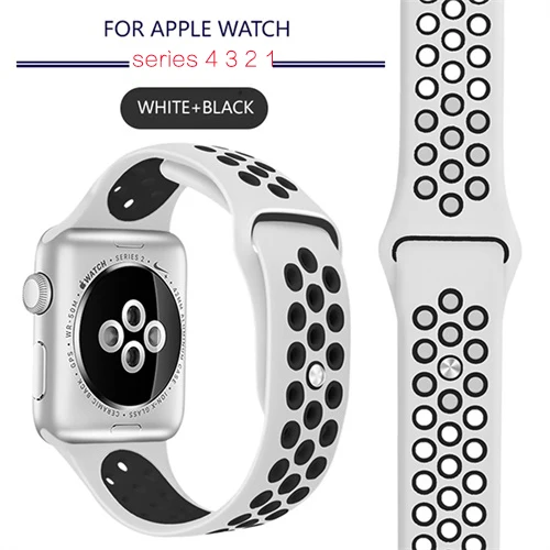 white black Ремешок для Apple Watch 4, 3, 2, 1, ремешок 38 мм, 40 мм, силиконовый браслет 42 мм, 44 мм, ремешок из резины iwatch 4, 3, 2, ремешок, браслеты - Band Color: white black