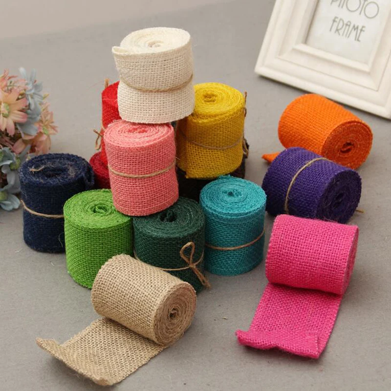 

HOMEBEGIN 2M Natural Jute Burlap Ribbon Jute Fabric Roll Hessian Ribbon Trims Tape Rustic DIY Wedding Decoration Party Supplies