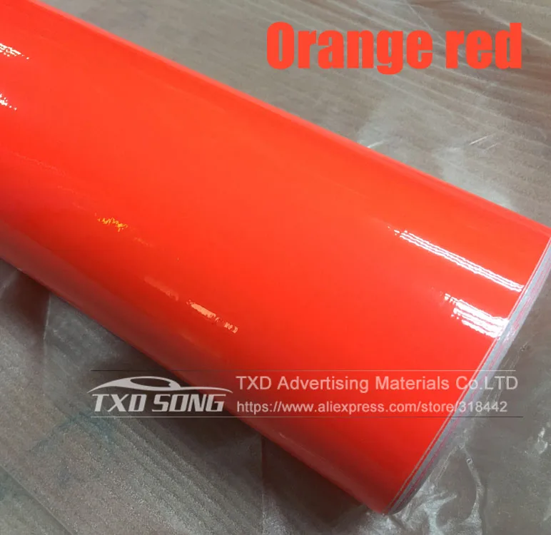 Orange red Новое поступление, глянцевая флуоресцентная розовая Автомобильная виниловая пленка без воздушных пузырей, флуоресцентная виниловая наклейка с 3 слоями - Название цвета: Orange red
