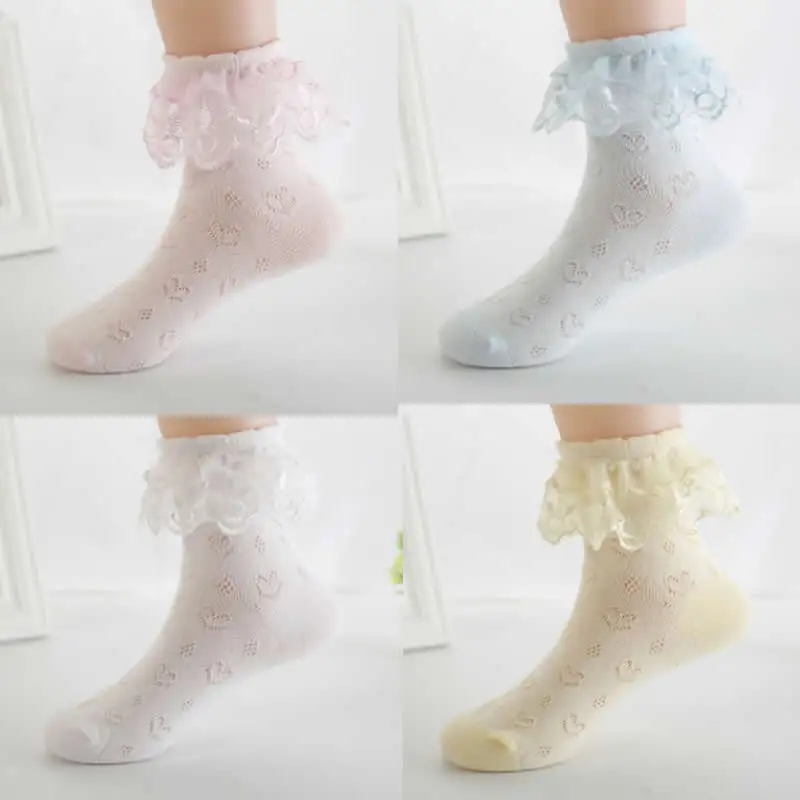 Хлопковые кружевные носки для девочек детские летние тонкие сетчатые хлопковые