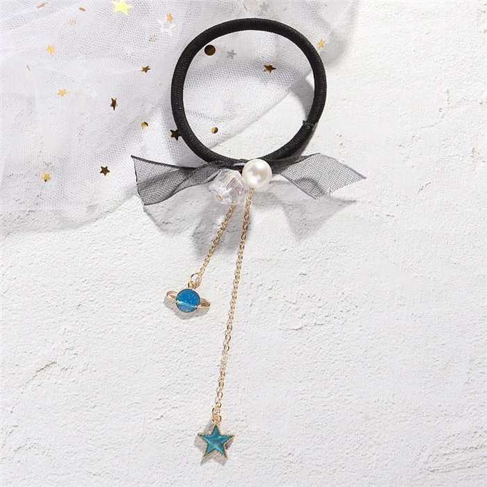 3 blue black Южнокорейское маленькое кольцо для волос со свежими звездами, кожаная лента для волос, головной убор для взрослых - Цвет: 3 blue black