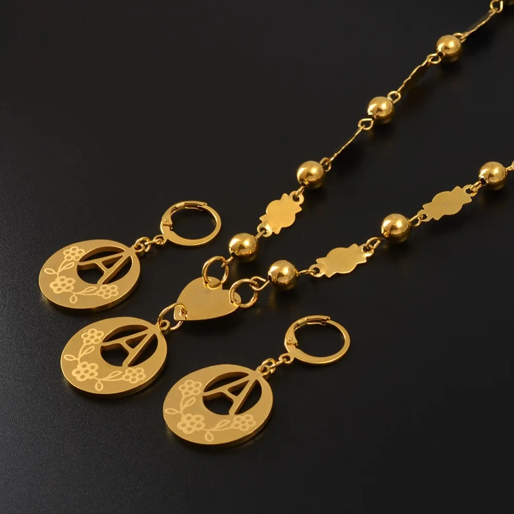 Anniyo 2CM Letters Pendant Necklaces W/Flower Initial for Women Girl A-Z Gold Color English Alphabet Hawaii Jewellery #039121S | Украшения