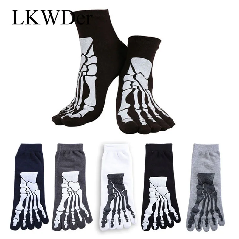 

LKWDer 4 Pairs Punk Rock Men's 3D Print Terror Skeleton Toe Socks Hip Hop Scary Skull Five Finger Odd Sox Bone Short Socks Meias