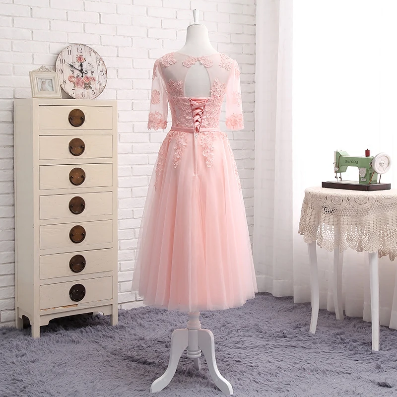 Robe De Soriee/милое розовое платье подружки невесты с вышивкой и кружевными рукавами