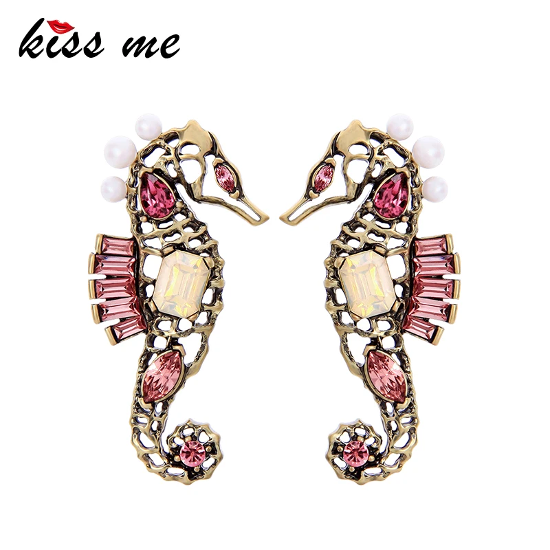 Женские серьги гвоздики KISS ME большие из сплава и смолы с кристаллами в виде