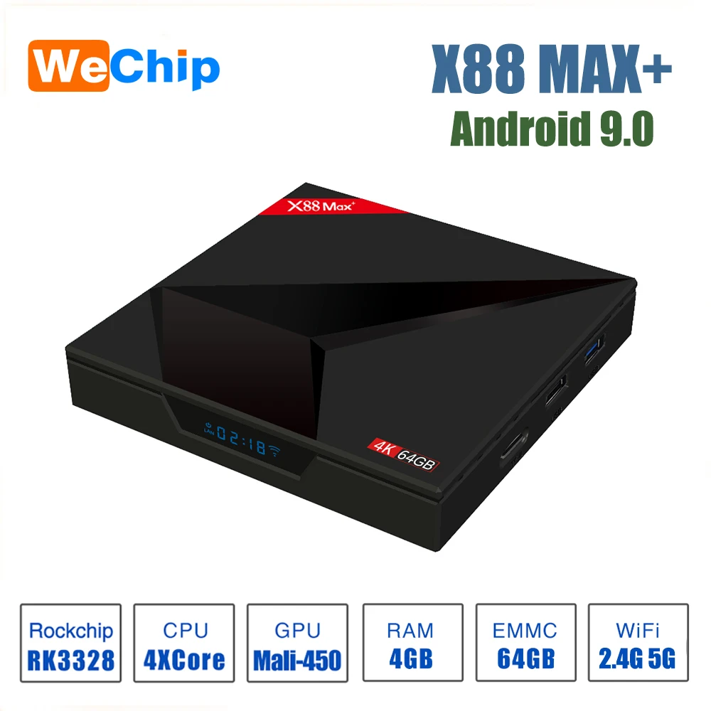 Смарт ТВ приставка Wechip X88 Max + Android 9 0 4 ГБ 64 Rockchip RK3328 четырехъядерный процессор IPTV