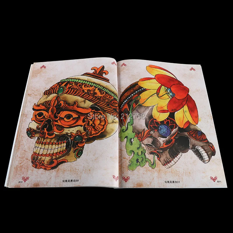 1 шт. А4 Размер тату Flsh книга Hannya Череп Призрак Будда Цветок Дракон картина