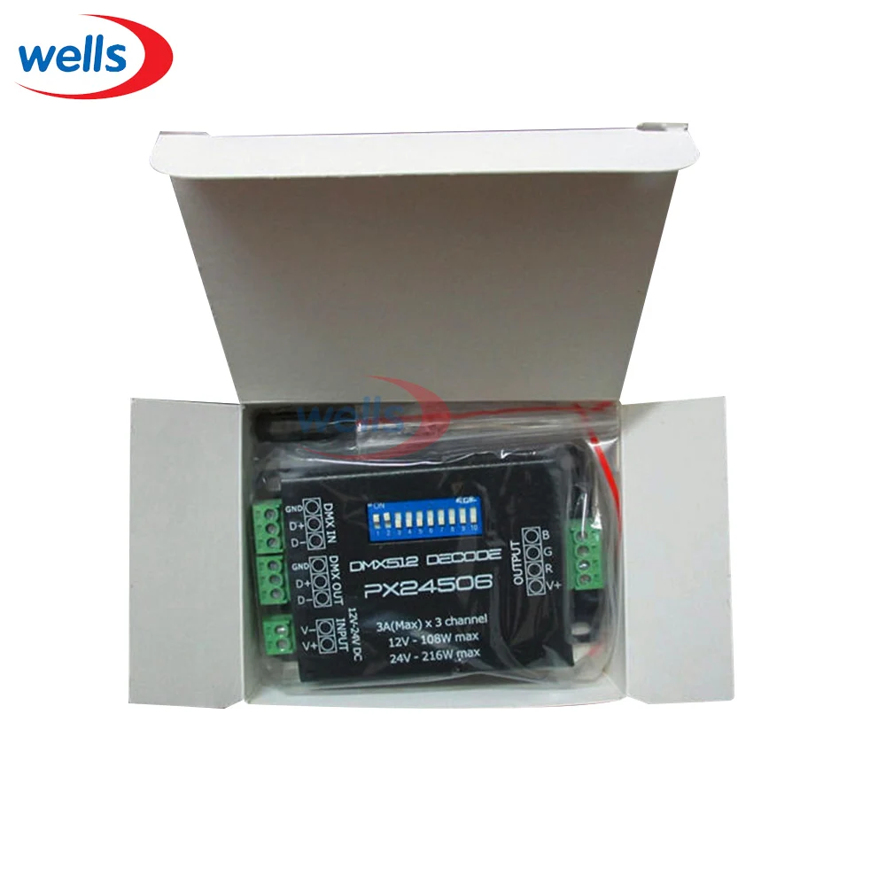 Фото PX24506 DMX 512 декодер драйвера 9A DMX 512 усилитель 12 в 24 В светодиодный DMX512 контроллер для RGB светодиодных лент №4