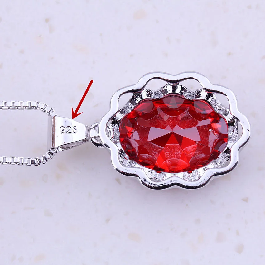 Cheerful Red Simulated Garnet 925 Sterling Silver Jewelry Sets For Women Wedding Party Fashion Free Gift Box D0116 | Украшения и