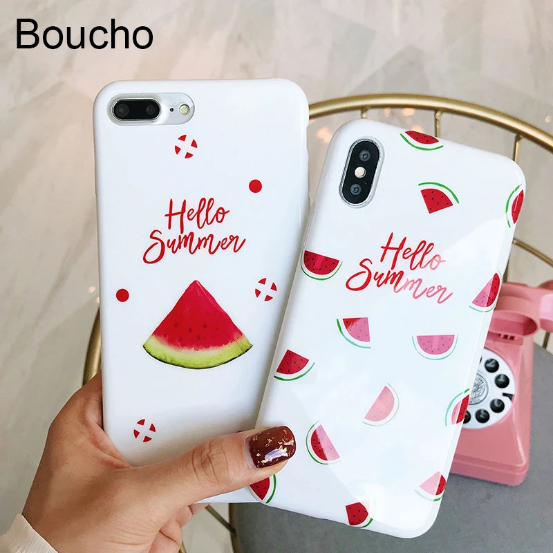 Boucho Fashion Phone Case Back Cover For iphone 6 6s 7 8 Plus 10 Lovely Summer Fruit Watermelon Pattern Cases X Capa |