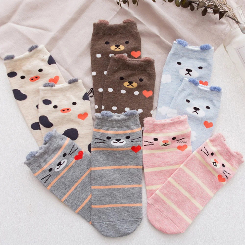 La MaxPa 10 пар милые животные женские хлопковые носки Kawaii Pig летние короткие тапочки