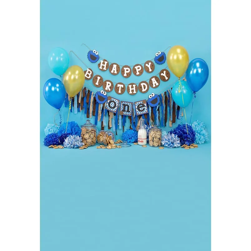 

S-3091 Blue One Year Balloon Party Happy Birthday Baby Newborn Child Photo Background Photography Backdrops
