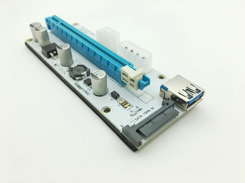 Новый Riser 008S светодиодный PCI Express 1x к 16x переходная карта USB 3 0 E расширитель SATA 15pin