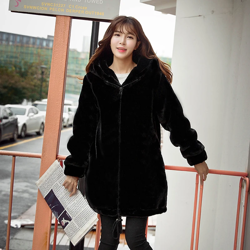 2020 Новое модное удобное Женское пальто из искусственного меха с капюшоном зимнее