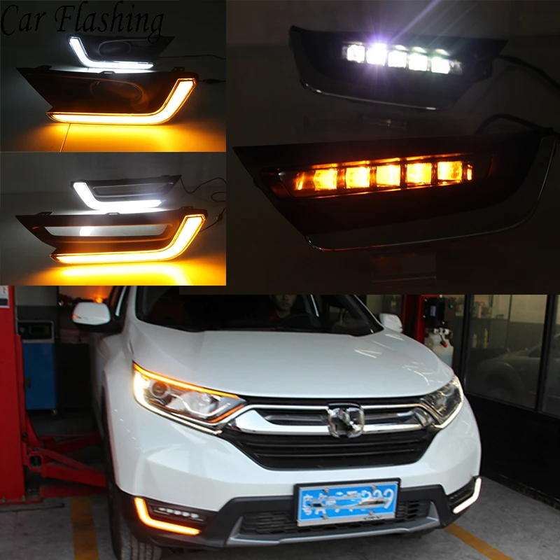 Автомобильный мигающий 1 пара Автомобильный светодиодный DRL дневные ходовые огни противотуманная фара чехол для Honda CR-V CRV с поворотным сигналом Дневной светильник