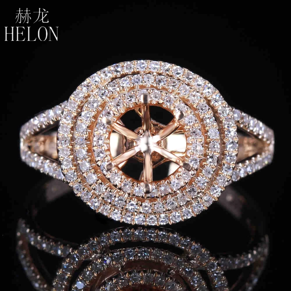 HELON 6-7 мм круглый разрез Твердое 14 k желтое золото Природные бриллианты Semi Mount Установка обручальное свадебное кольцо женское тонкое Ювелирное кольцо