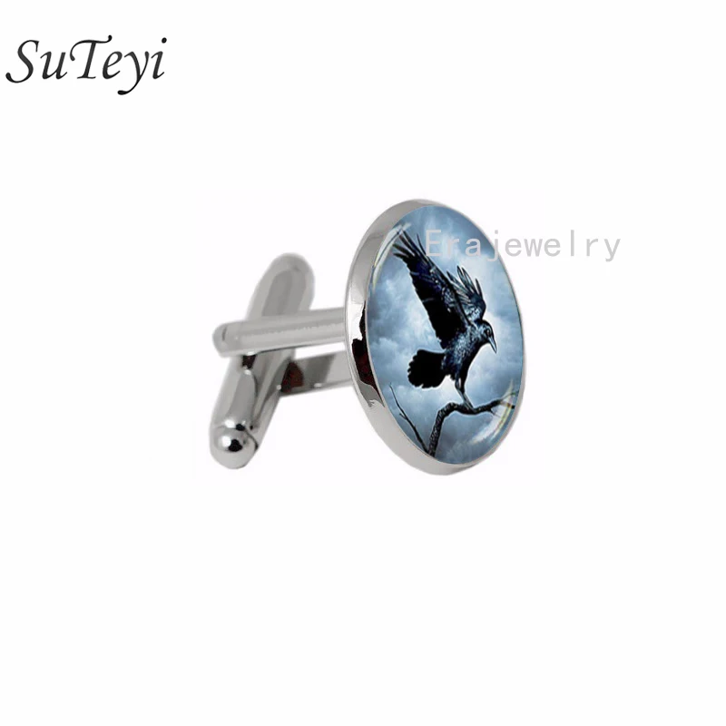 SUTEYI запонки Орел на дереве для мужских художественных принтов стеклянные