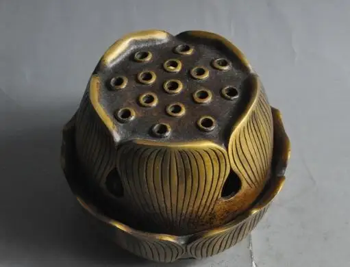 

S01609 marked chinese buddhism joss bronze copper Lotus statue incense burner Censer
