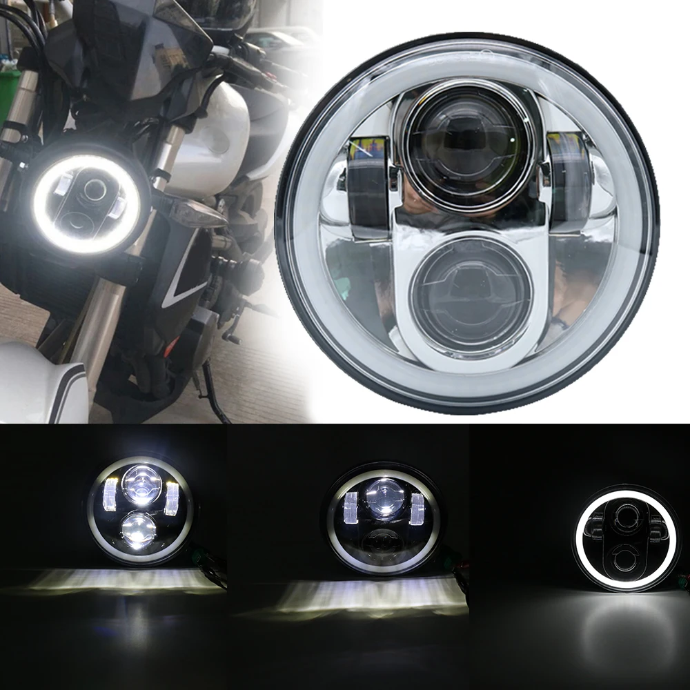Для Harley спортивный Железный 883 1200 Dyna Street Bob 5,7" мотоцикл H4 Hi Lo луч 5 3/4" светодиодный фар с ангельские глаза гало кольца
