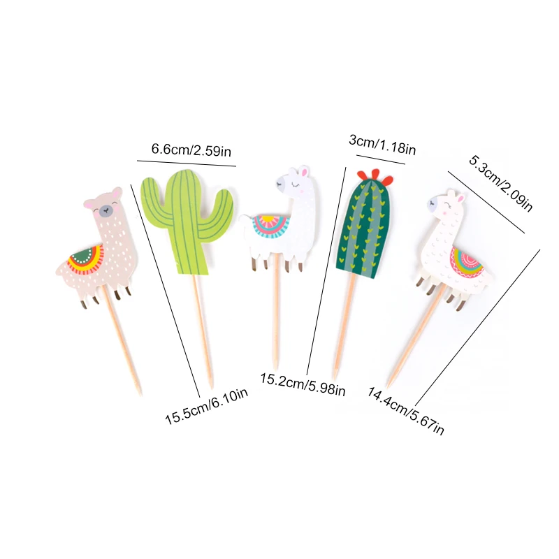 Cactus Alpaca Llamas Cake Topper Cupcake Toppers Summer Jungle Party Cake Decoration Cake Flags Party Supplies