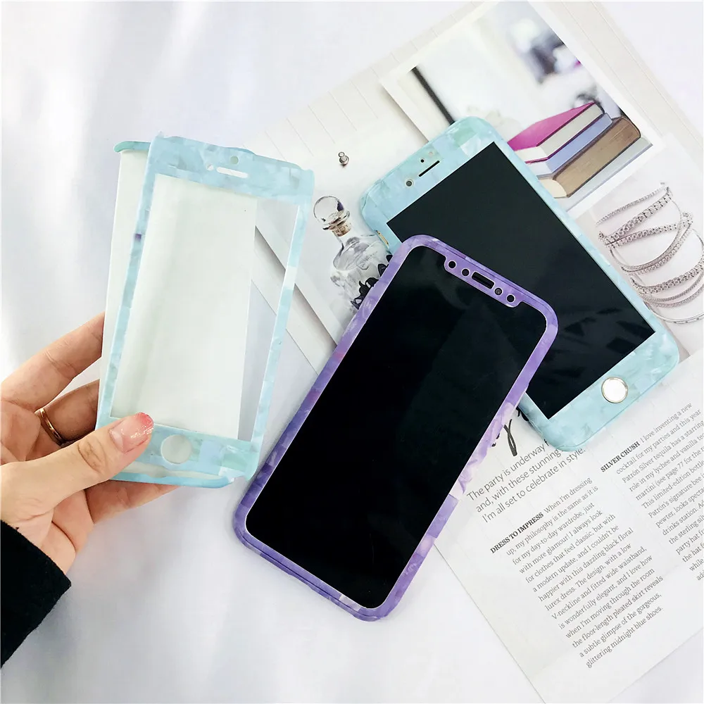 Cases For iPhone 7 Screw Thread Marble Phone Case Plus 360 Full Protection Hard PC Lattice Texture Back Cover Capa |