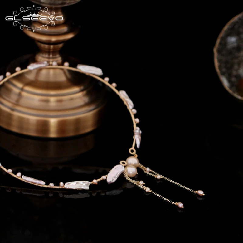 GLSEEVO Original Design Handmade Natural Fresh Water Pearl Choker Necklace For Women Wedding Fine Jewelry Collier Femme GN0076 | Украшения