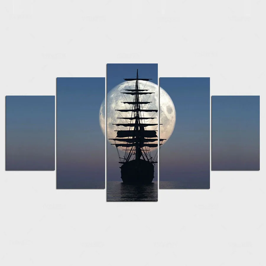 

Moon boat Modern Home Wall Decor Canvas Picture Art Print WALL Painting Set of 5 Each Canvas Arts Unframe IM-145