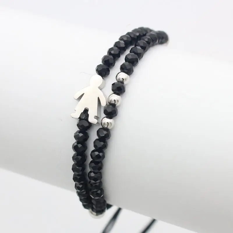 Black silver boy Очаровательные браслеты с милым медведем для женщин, роскошные ювелирные изделия из нержавеющей стали для мальчиков и маленьких девочек, красный браслет с плетеной веревкой, подарок для мамы - Окраска металла: Black silver boy