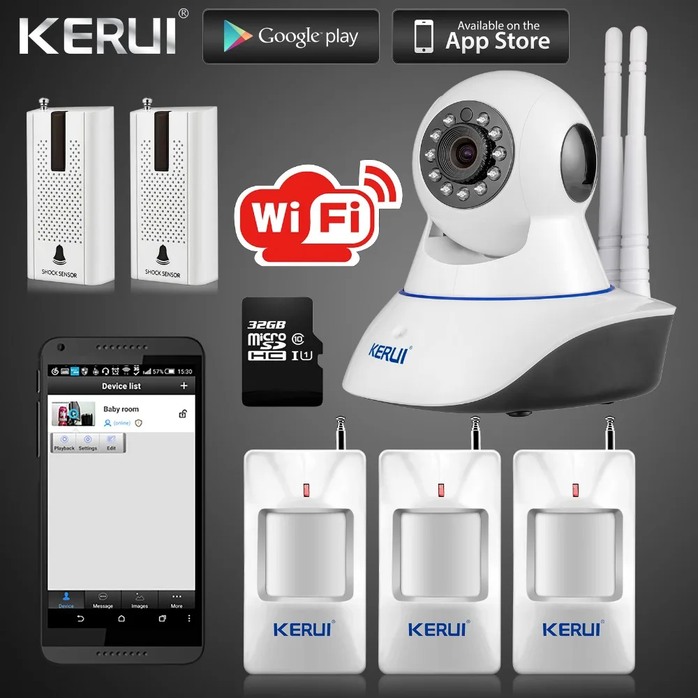 Kerui ip камера Беспроводной Wi Fi 720 P GSM SMS с 32 г sd картой Умный дом Охранная