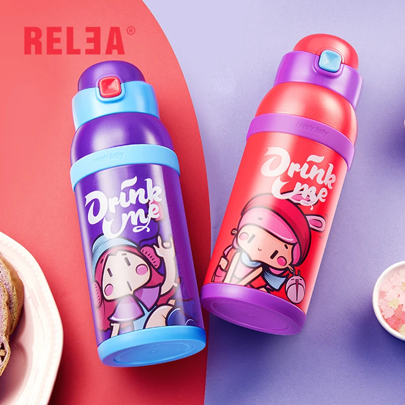 Фото RELEA kids thermo straw bottle 316 stainless steel vacuum cup with 2 kinds of lid and portable cover 520ml Дом и сад RELEA kids thermo straw bottle 316 stainless steel vacuum cup with 2 kinds of lid and portable cover 520ml Дом и сад
