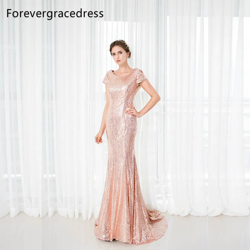 Forevergracedress розовое золото Блёстки платье подружки невесты Новинка длинный капот