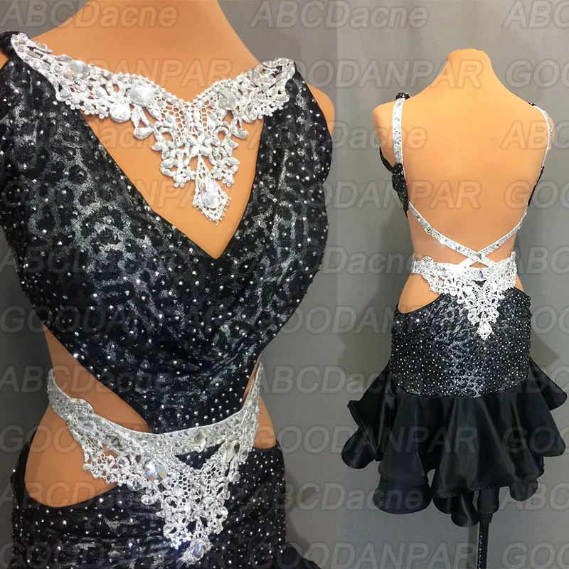 

Latin dance dress women black leopard print Dance Latin Dress ballroom latin swing rumba samba chacha dance dress