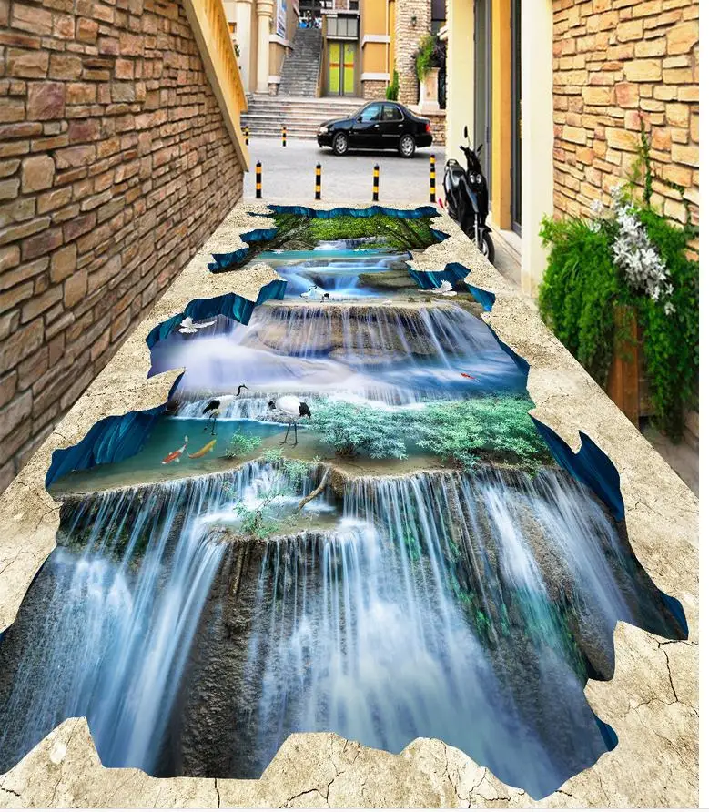 PVC waterproof floor Waterfall woods Home Decoration 3D stereoscopic wallpaper | Обустройство дома