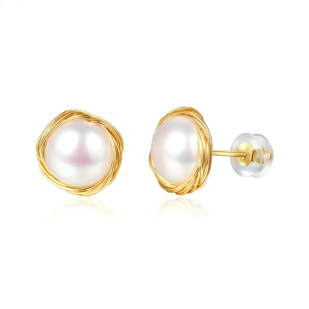 

Bilincolor fashion gold color nest white pearl stud earring for women