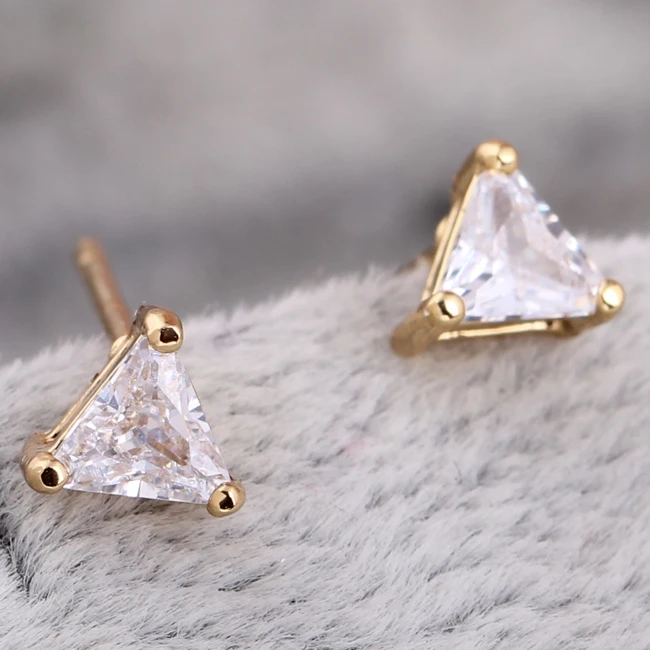 Gussiarro Trendy Delicate Gold-Color Clear Triangle Crystal Baby Women Stud Earrings joias ouro marcas famosas brincos | Украшения и