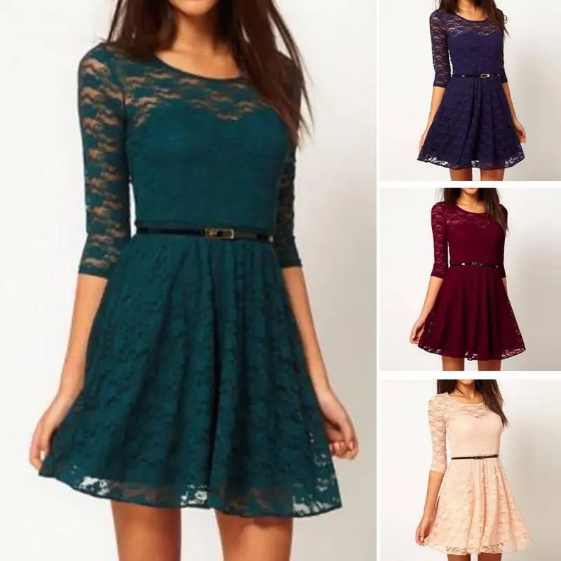 Осеннее женское элегантное кружевное прозрачное повседневное облегающее платье
