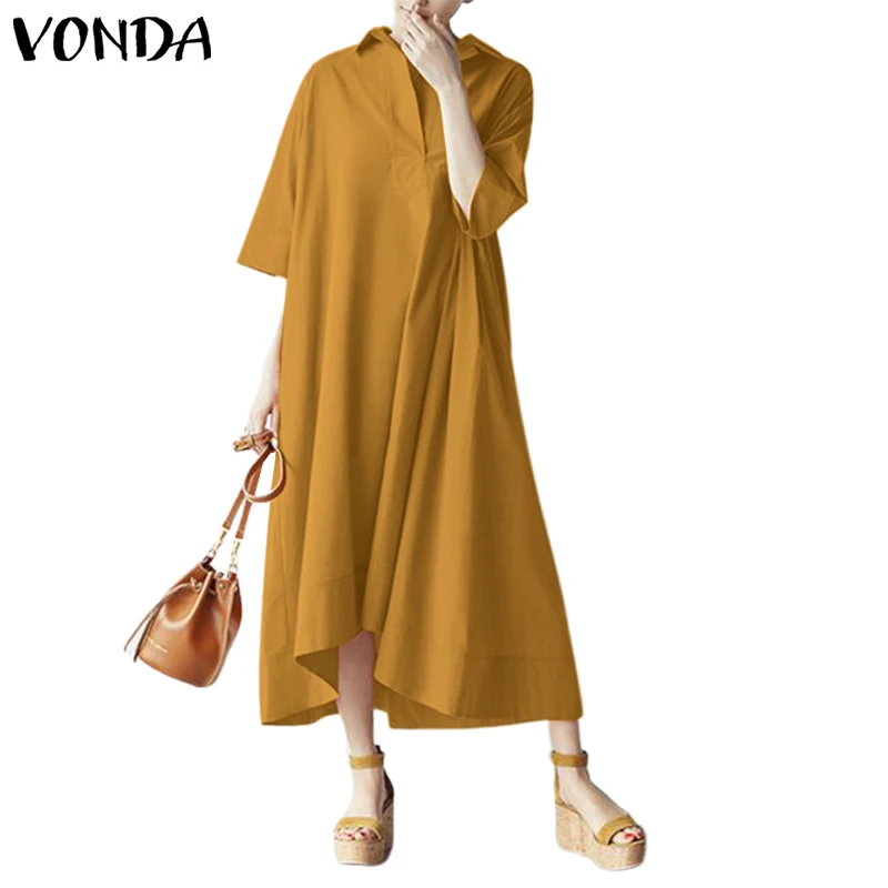 VONDA, платье макси для беременных, женское, повседневное, с длинным рукавом, повседневное, однотонное, платье-рубашка, вечернее, для матери, для беременных, сарафан, S-5XL