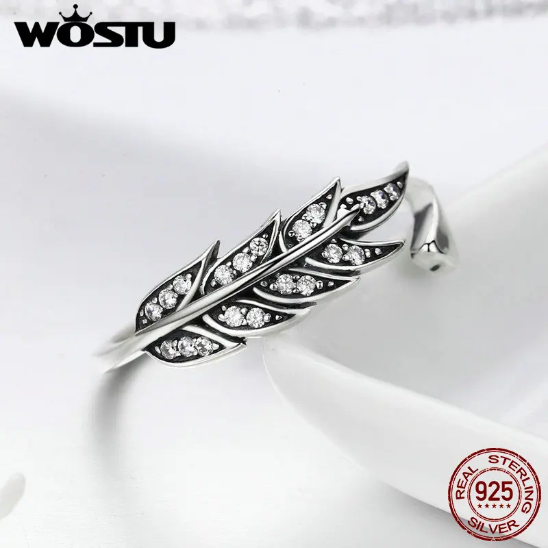 Женское кольцо WOSTU регулируемое из стерлингового серебра 925 пробы с прозрачными