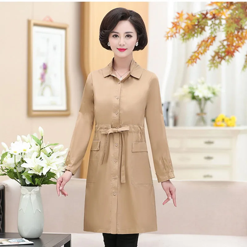 Large size Mother spring and autumn dress noble thin coat middle-aged women's temperament long trench PXOS75AJ132 | Женская одежда