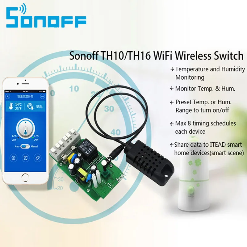 Sonoff TH контроль температуры и влажности WiFi умный переключатель контроллер датчик