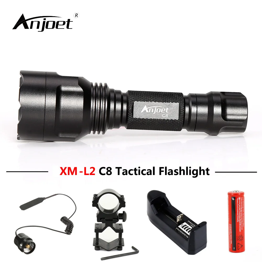 

ANJOET C8 Self-defense flashlight 5 modes XML T6 Q5 L2 LED 1198LM Aluminum Single file Tactics Torches Lamp for Camping Cycling