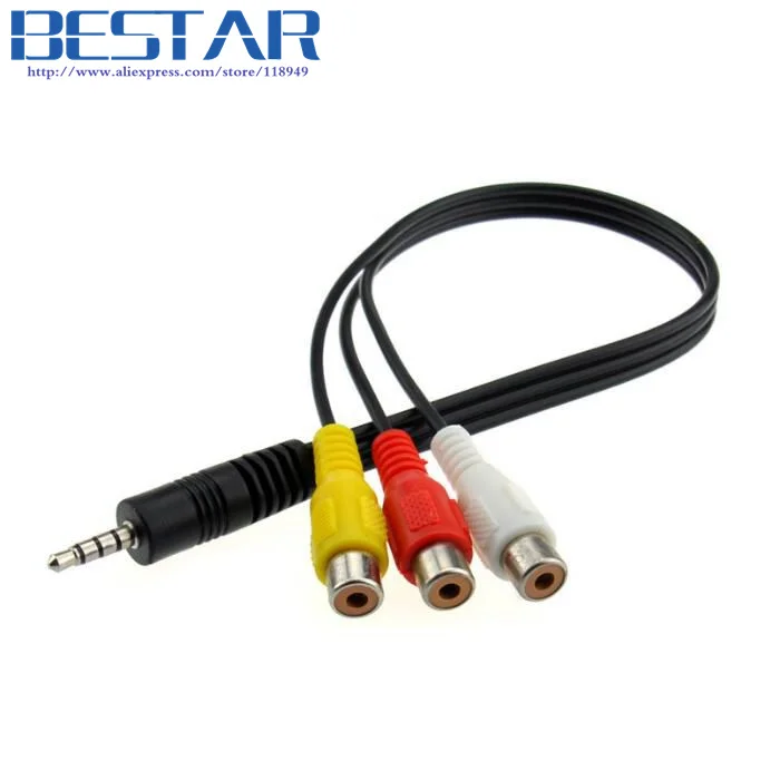Стерео кабель 3 5 мм на rca Мини AV штекер 3RCA гнездо M/F Аудио Видео 30 см 1 фут для