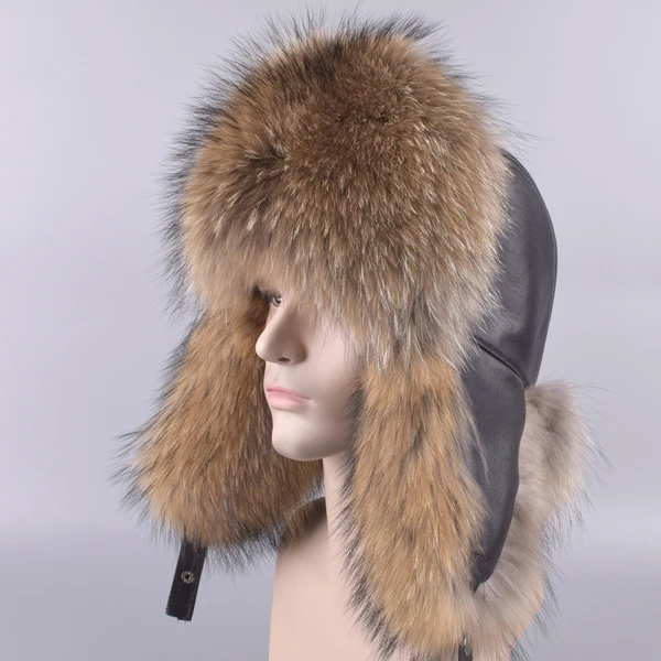 Raccoon Raglaido меховые шапки шапка ушанка шапки из меха ushanka ушанка russian bomber hats gorro ruso aviator hat LQ11188 - Цвет: Raccoon