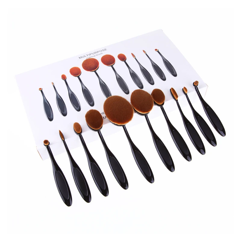 Professional Makeup Toothbrush Set 10Pcs Bendable Super Soft Oval Brush Foundation Contour Powder Blush Eyeliner Blending | Красота и