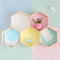 new wood hexagon wall decoration baby roombedroom candy organization hanger photography props shelves storage decor polygon box