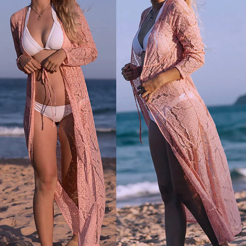 Летний длинный пляжный купальный костюм кроше Для женщин Saida de Praia Robe Plage 2018 бикини