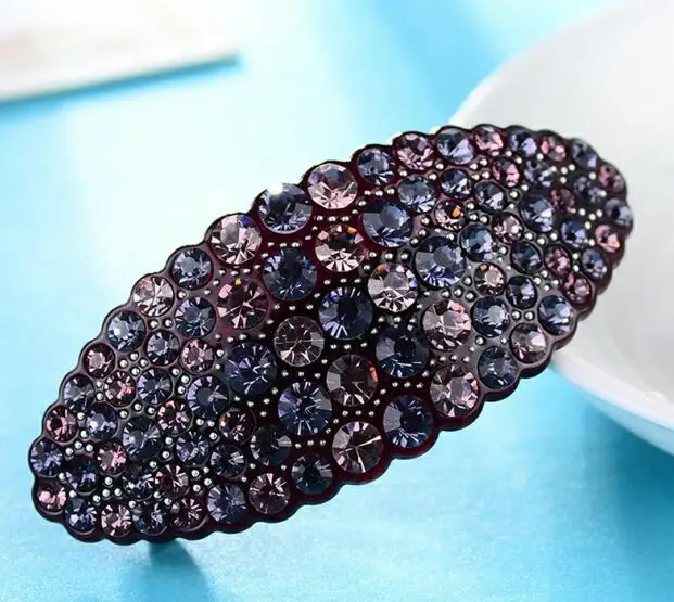 purple hair clips Полный горный хрусталь заколки для волос для женщин Кристалл для девушки французский заколка зажим Кронштейн шпильки для волос для девочек аксессуары ювелирные изделия - Окраска металла: purple hair clips
